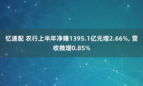 忆速配 农行上半年净赚1395.1亿元增2.66%, 营收微增0.85%