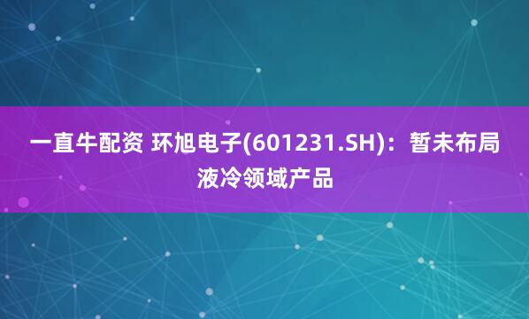 一直牛配资 环旭电子(601231.SH)：暂未布局液冷领域产品
